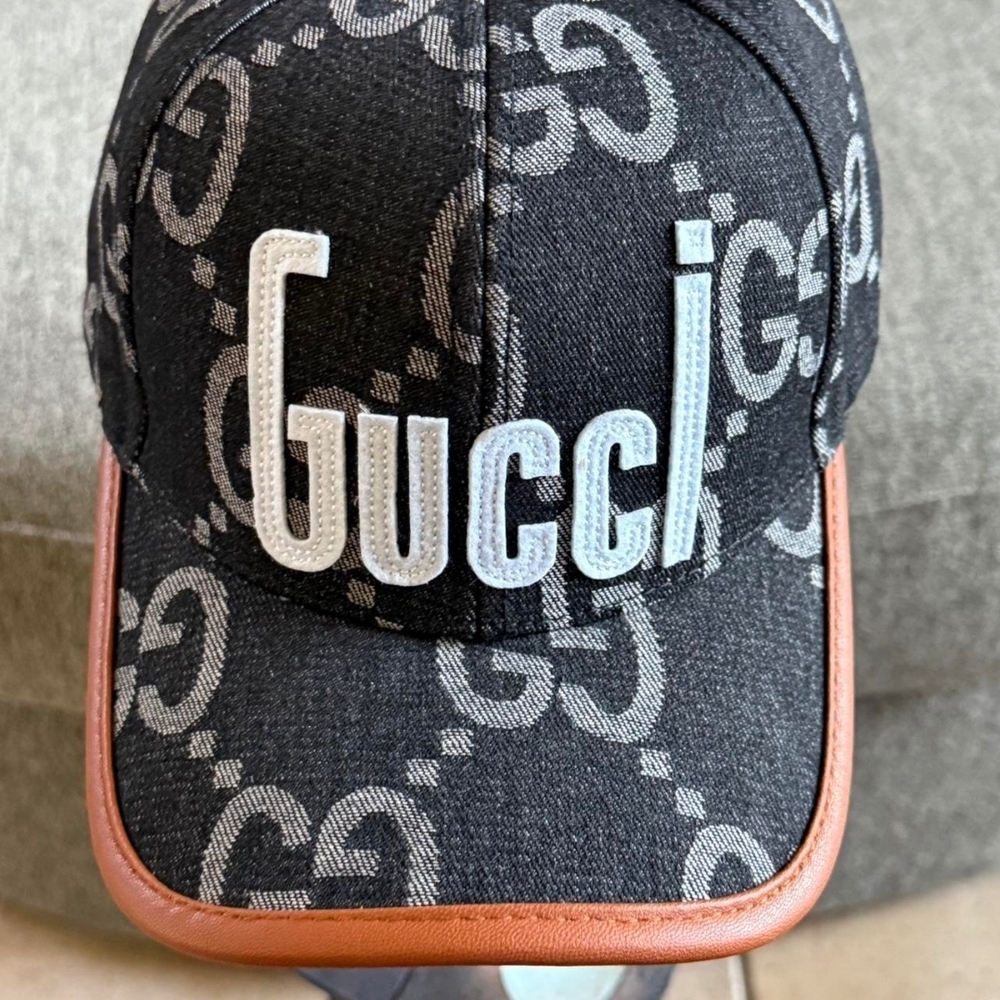 Gucci Denim Black and Tan Monogram Hat - Picture 2 of 4